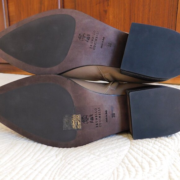 New Brunello Cucinelli monili heel Chelsea boot tan leather ankle booties 39 NWT - Picture 13 of 16